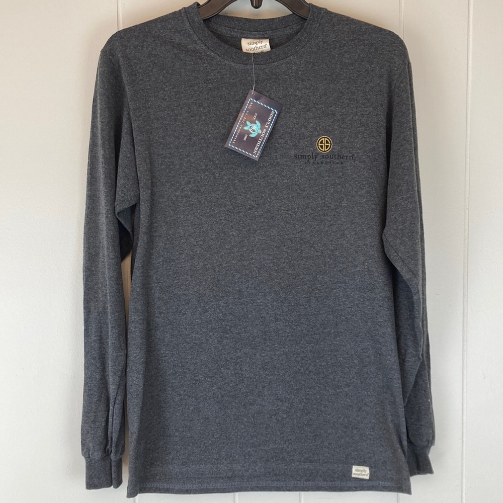 Simply Southern Christmas Long Sleeve Tee. Gray Size Small. Gold, Leopard Santa